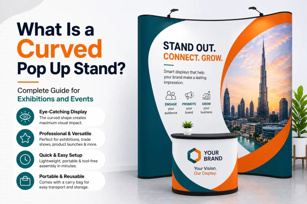 Curved Pop Up Stand Dubai for exhibitions, trade shows and promotional events